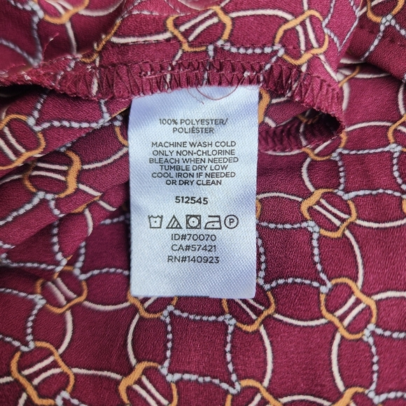 Loft Ann Taylor Burgundy Long Sleeve Red Patterned Keyhole Long Sleeve Blouse S - Picture 12 of 12